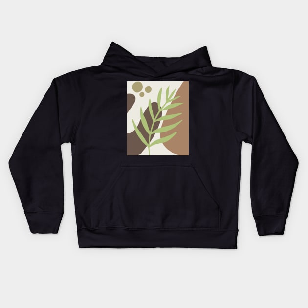 Minimal Modern  Abstract Shapes Abstract Green Leaf Warm Tones  Pattern Kids Hoodie by zedonee